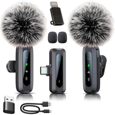 žiadna značka 2x BEZDRÔTOVÝ KLOPNÝ MIKROFÓN pre IPHONE, USB-C TELEFÓN a POČÍTAČ