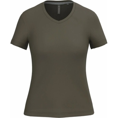 Kariban Tričko K381 s výstřihem do V krátký rukáv dámské COT-20K38107202 Khaki tmavá