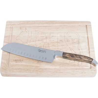 Laguiole Santoku nôž s doskou Luxury 17 cm olive