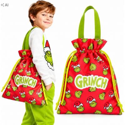 Darčeková taška Grinch 40 x 25 cm Vianočná na darčeky so sťahovákom