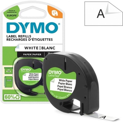 Páska DYMO LetraTag, černý tisk, 12mm (59421) bílá papírová, 4m