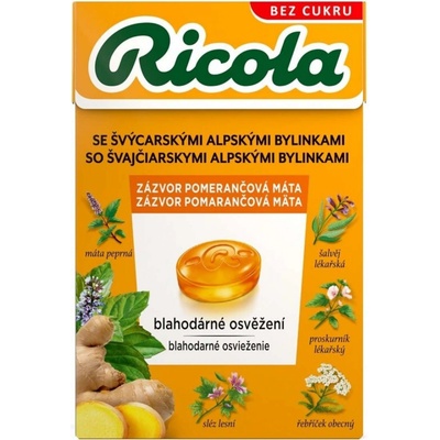 Ricola Zázvor pomerančová máta bez cukru 40 g