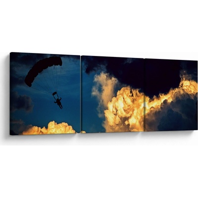 Obraz parašutistu v oblakoch, trojdielne 150x50 cm