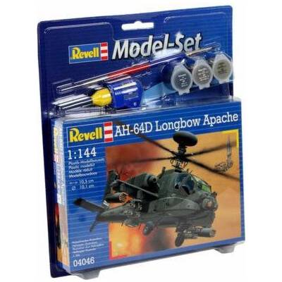 Revell AH-64D Longbow Apache Model Set vrtulník 79 dílů + barvy + lepidlo + štětec 1:144