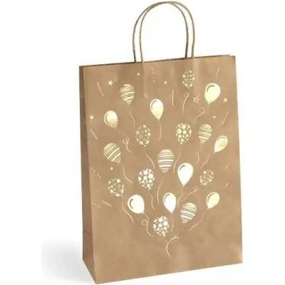 Darčeková taška hnedá kraft 33 x 10 x 24 cm so zlatými balónmi 5 ks KRPA Z257008