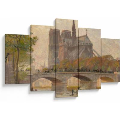 Obraz - Robert William Vonnoh, Notre Dame de Paris, reprodukce, pětidílný 150x105 cm