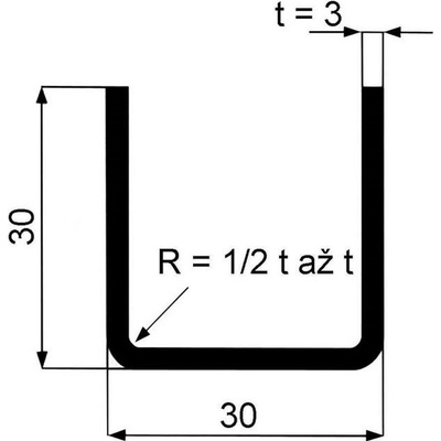 Jekl otevřený U 30×30×3 mm – 6 m