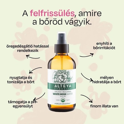 Alteya Růžová voda z bílé růže bio v skle 240 ml