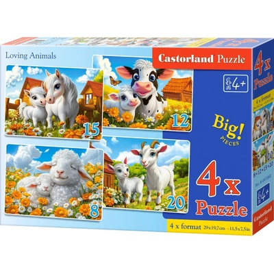 Castorland 4v1 Milující zvířátka Loving animals 8,12,15,20 dílků