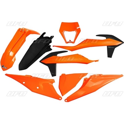 UFO kompletní sada plastů KTM EXC 125 20-21, EXC 250 / 300 TPI 20-23, EXC-F 250 / 350 / 450 / 500 20-23 s krytem světla barva OEM 20 (oranžová/černá) (KT527E999)