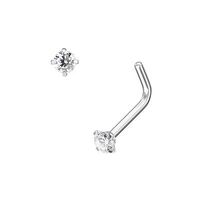 Šperky4U zahnutý piercing do nosu čirý kamínek N0170-02