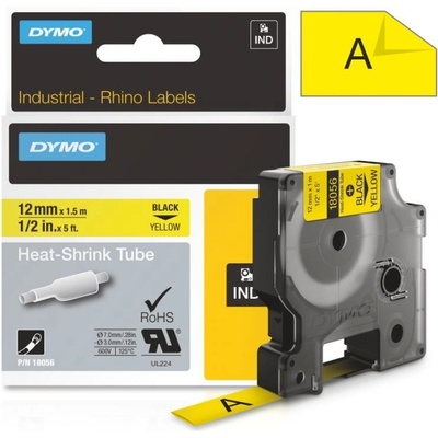 Páska Dymo Rhino bužírky, 12mm (18056) žlutá, černý tisk, 1,5m