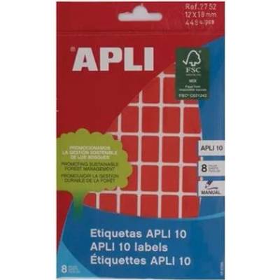 APLI Etikety, 12x18 mm, ručne popisovateľné, farebné, APLI, červené, 448 etikiet/bal