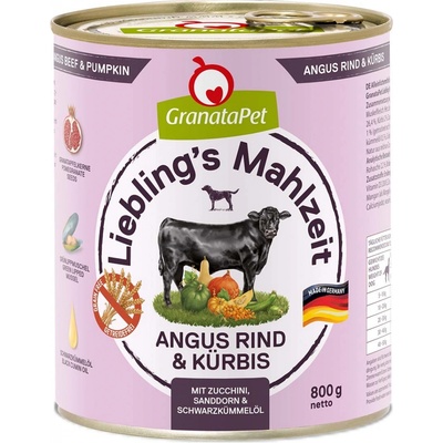 GranataPet Liebling's Mahlzeit Hovězí z plemene Angus a dýně cuketa rakytník olej z černého kmínu 6 x 800 g