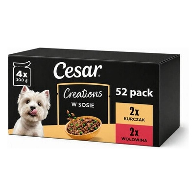 Cesar Creations Kurča s hráškom a Hovädzina s mrkvou v omáčke pre dospelých psov 52 x 100 g