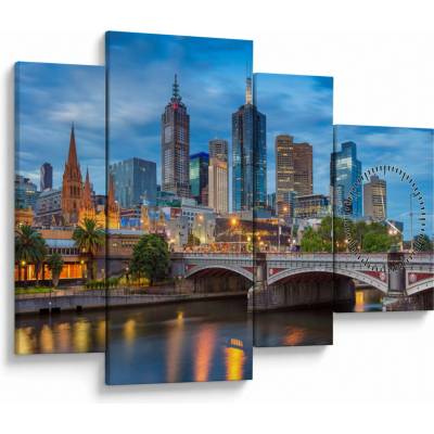 Obraz města Melbourne (s hodinami), Čtyřdílný 110x75 cm s hodinami