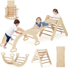 Costway Montessori Piklerové trojuholník s hojdačkou a šmykľavkou Natural