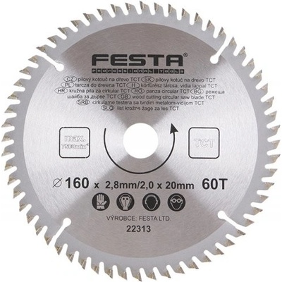 Festa Pilový kotouč na dřevo TCT 160 x 20 x 2,8/2,0 mm 60 zubů 22313 – Hledejceny.cz