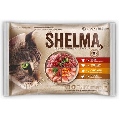 Shelma Cat kuřecí hovězí kachní krůtí 4 x 85 g