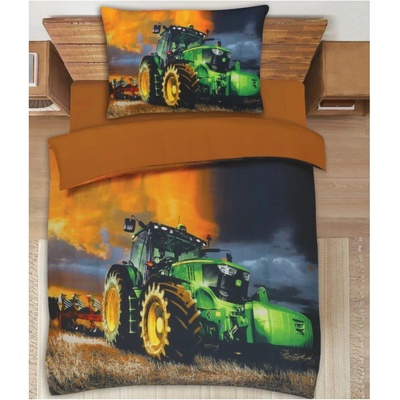 TiaHome 3D obliečky polycotton Traktor zelený 200x140 90x70