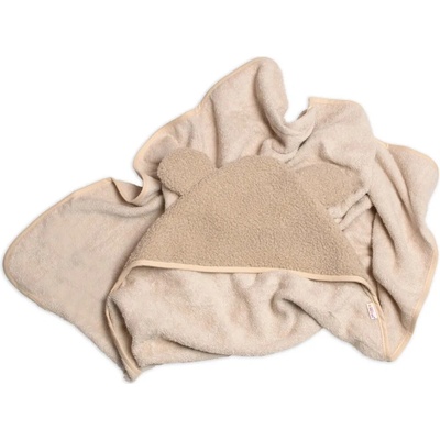 Baby Nellys Kojenecká osuška s kapucí a oušky Boucle 80x80cm béžová, hnědá