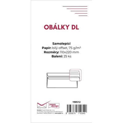 Obálka DL SL 75g, 25ks Bílá, samolepicí, vnitřní potisk