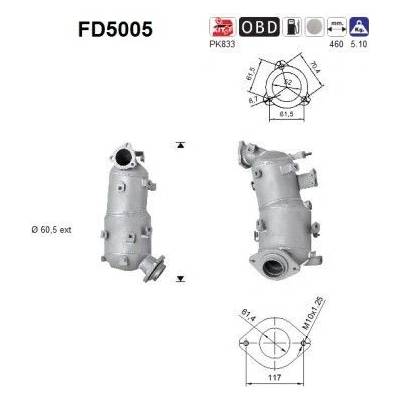 Filter sadzí/pevných častíc výfukového systému AS FD5005