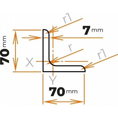 Tyč profilového prierezu L 70 x 70 / 7 mm