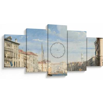 Obraz - Richard Parkes Bonington, The Grand Canal, reprodukcia (s hodinami), päťdielne 150x80 cm s hodinami