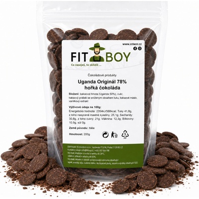 FITBOY Uganda Originál 78% horká čokoláda 200g