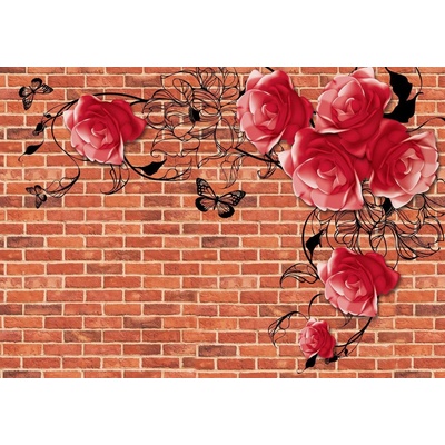 Preinterier FT2970 Fototapeta na stenu Červené ruže na tehlovom pozadí vlies 104cm x 70cm