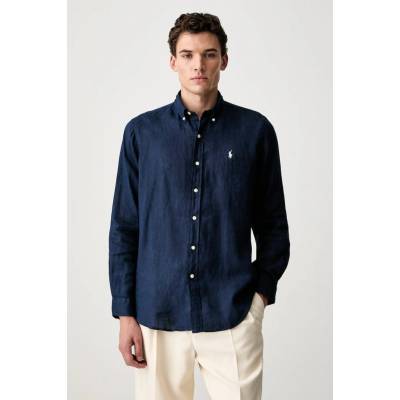 Polo Ralph Lauren pánska košeľa ľanová Long Sleeve Sport Shirt 710966294 tmavomodrá