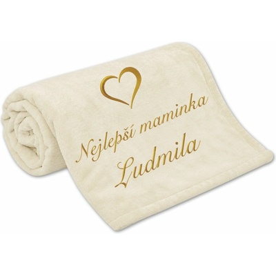 Povlečení Plus Deka Nejlepší maminka se srdíčkem a jménem smetanová 150x200