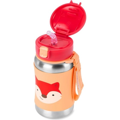 Skip Hop Spark Style Láhev s brčkem na vodu nerez Liška 12m+ 350 ml