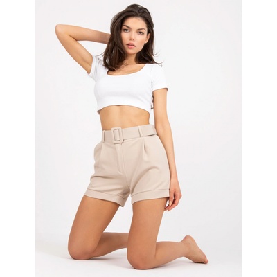 Elegantní šortky S OPASKEM -DHJ-SN-15776.01P-BEIGE béžové