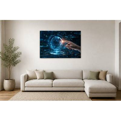 Obraz na plátně – Digitální zeměkoule s dotykovým rozhraním 135 × 90 cm