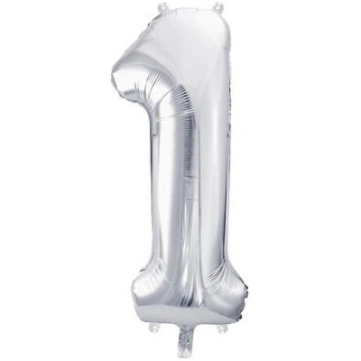 PartyDeco Fóliový balón Číslo 1 strieborný 86cm