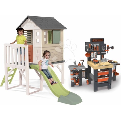 Smoby Set domeček na pilířích a pracovní stůl trojkřídlý House On Stilts Life rozšiřitelný se skluzavkou 1,5 m s vodotryskem – Hledejceny.cz