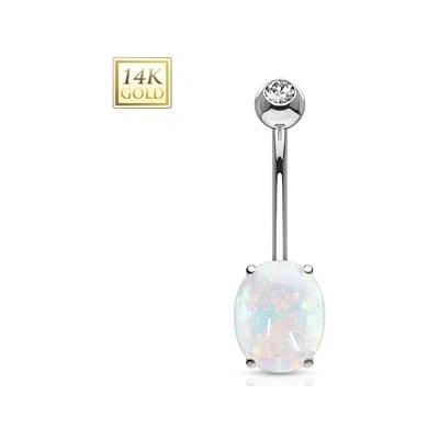 Šperky4U zlatý piercing do pupíku s opálem ZL01073-WG
