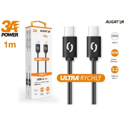 Aligator DATKP31 Dátový POWER 3A USB-C - USB-C, 1m, černý