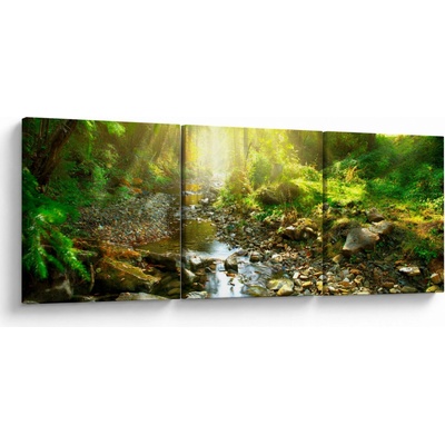 Obraz rieky v zelenom lese, trojdielne 120x40 cm