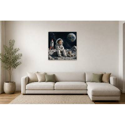 Obraz na plátně – Malý astronaut s plyšovým kamarádem 90 × 90 cm – Hledejceny.cz