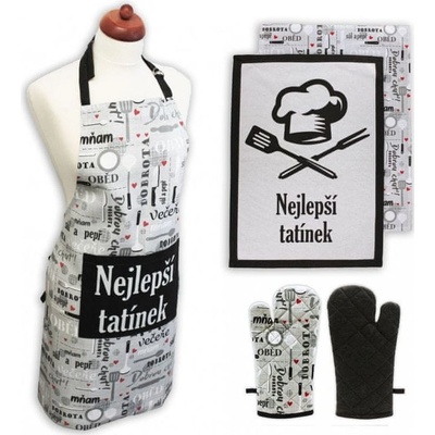 Home Elements Set Nejlepší tatínek zástěra chňapka s magnetem dvě utěrky