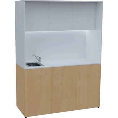 KUCH - CUBE PLUS 3 kuchyňka, vybavení - dřez + baterie, 2000x1480x600 mm, LED osvětlení, dvířka, javor horský bílá