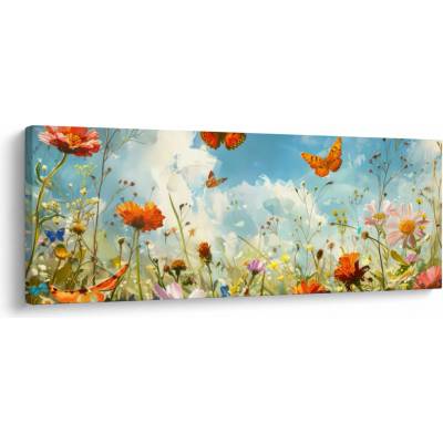 Obraz - Motýli na letní louce, jednodílný 145x58 cm