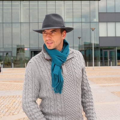 Pánsky vlnený klobúk so širokou krempou tm.modrá
