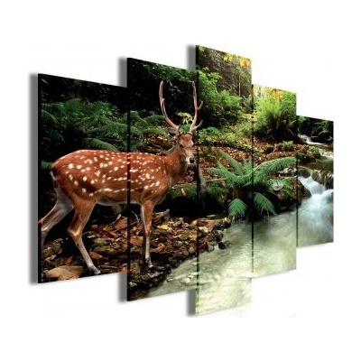 Obraz na plátne viacdielny - OB3419 - Jeleň v lese 100cm x 60cm - S17