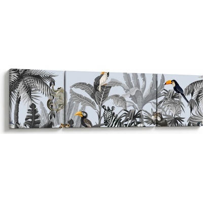 Obraz - Ilustrovaná džungľa, trojdielne 170x50 cm