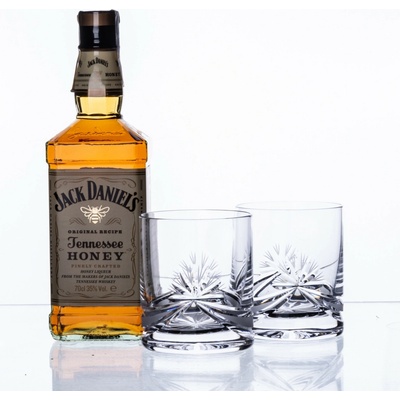BOHEMIA CRYSTAL Dárková souprava whisky Jack Daniel's Honey 0.7l + 2 x . broušených sklenic brus Mašle 330 ml