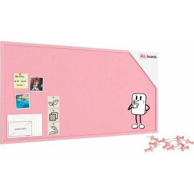 ALLboads Textilná (filcová) nástenka ružová 120 × 60 cm v ružovom drevenom ráme, TFPINK126P
